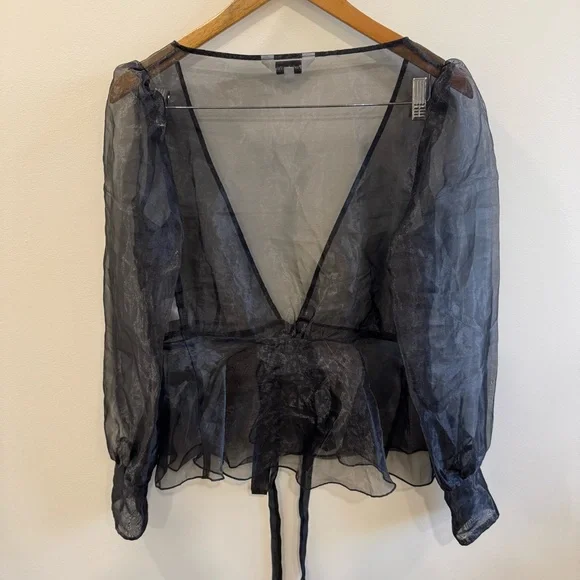 Parks & Fifth Sheer Overlay Tied Blouse - Picture 6 of 9